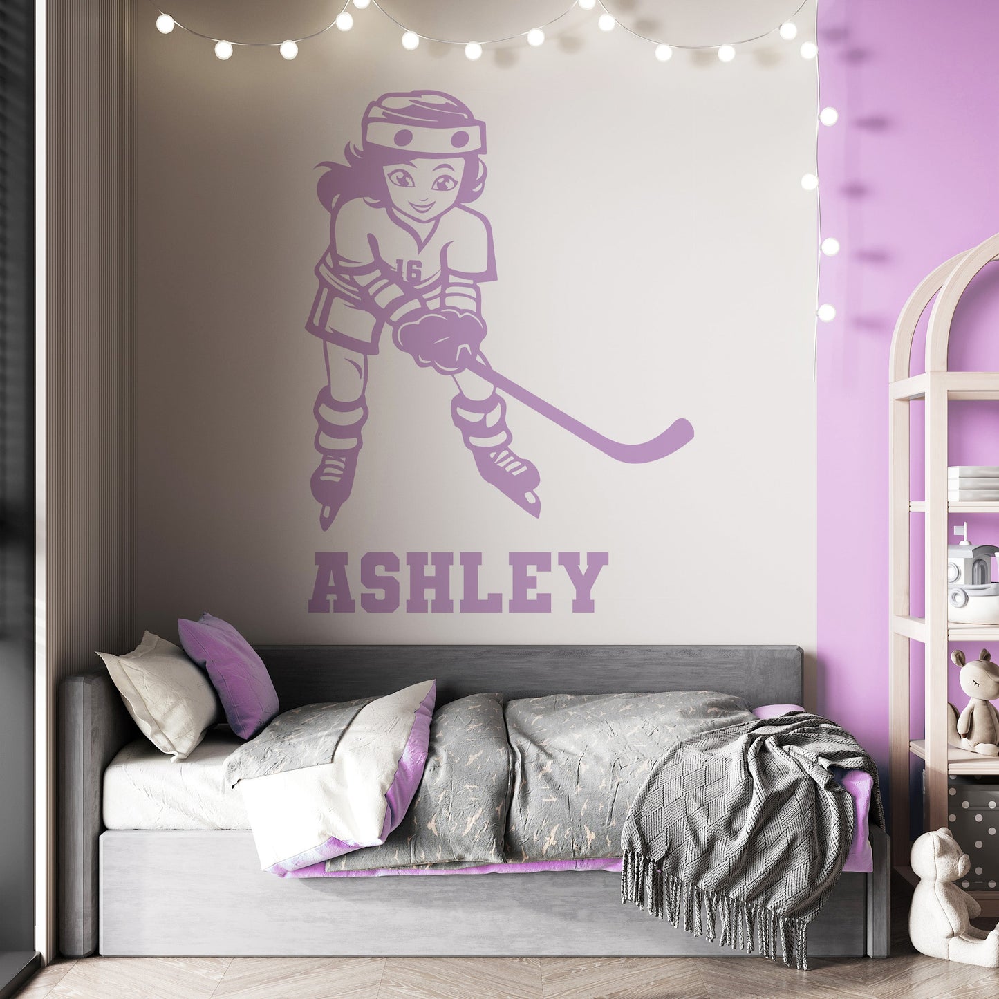 Hockey Wall Stickers Kawaii Girls Hockey Team - Personalized Ice Hockey Decals for Hockey Fans - Anime Hockey Vinyl Decal - Hockey Player Wall Decal