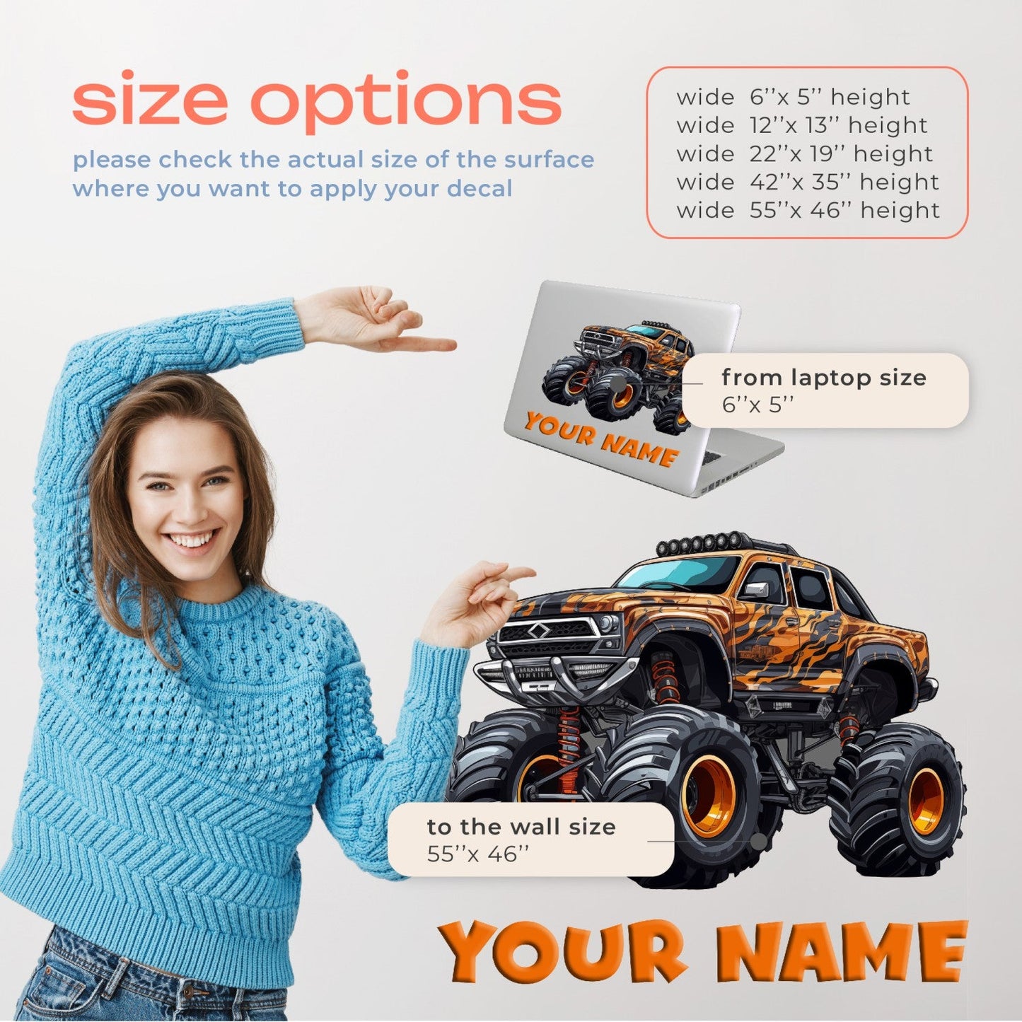 Monster Truck Decal - Monster Truck Fathead - Colored Decals Monster Cars - Car Wall Stickers for Boys Room - Monster Jam Wall Decals for Kids Rooms