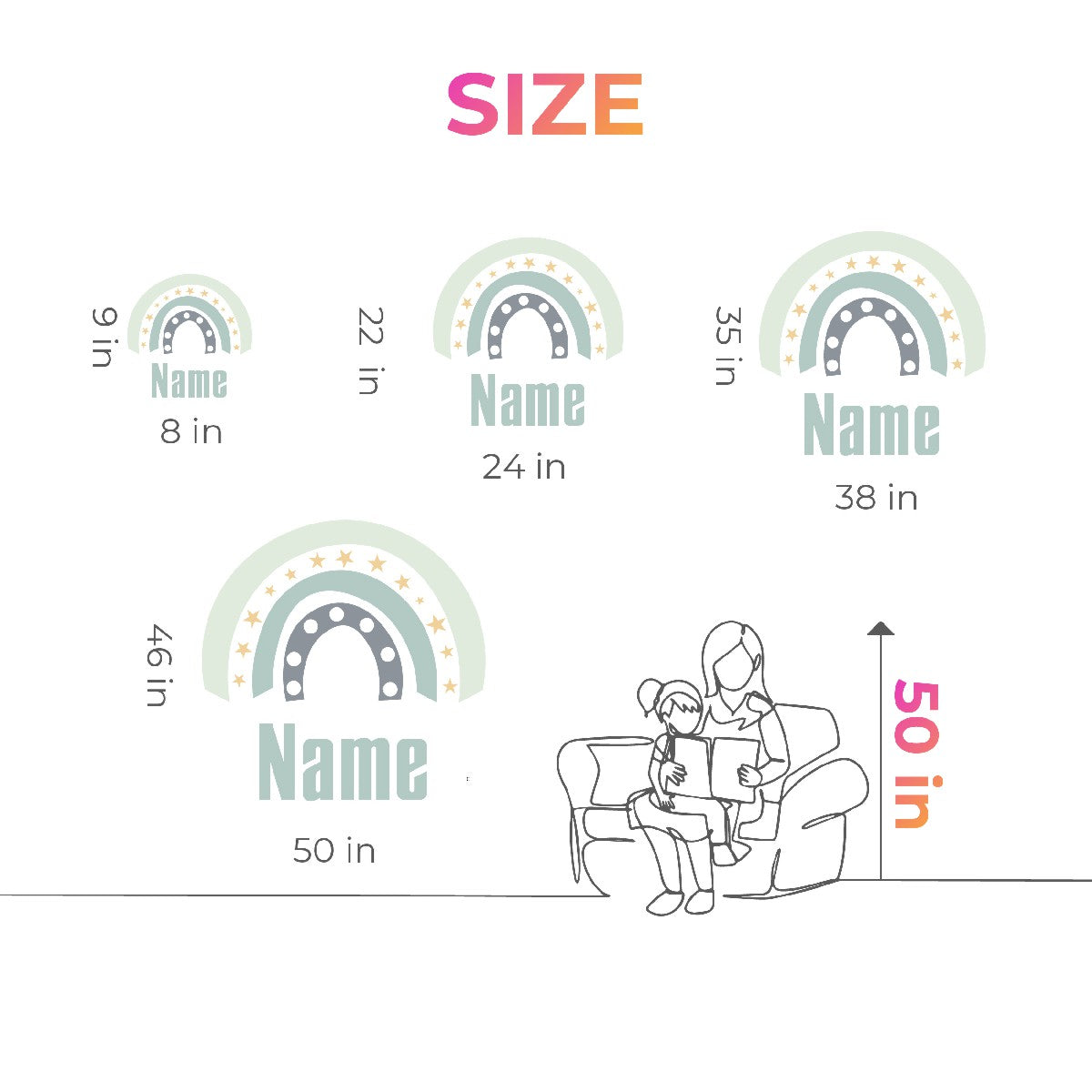 Boho Rainbow Horseshoe with Stars Wall Stickers - Whimsical Decal for Nursery and Girls' Bedroom Decor - Rainbow Sticker with Personalized Name