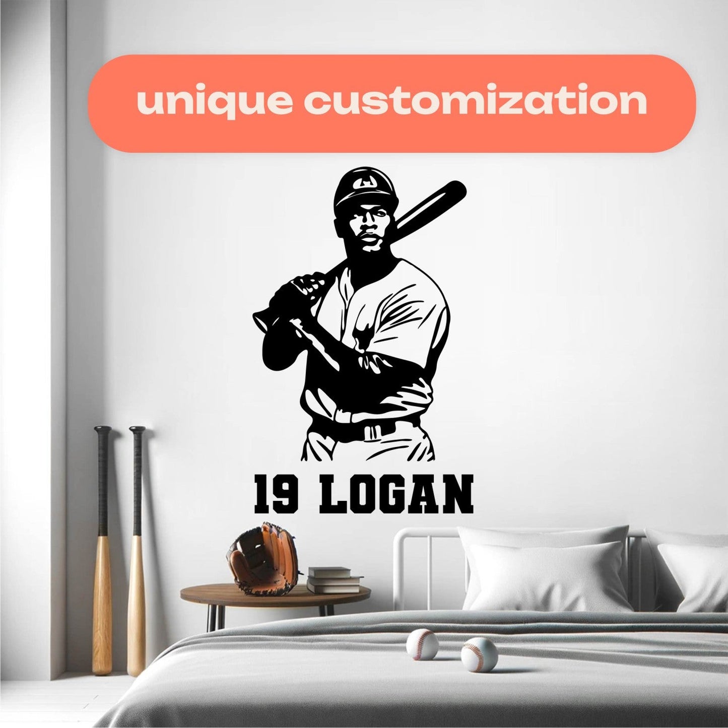 Baseball Wall Stickers Bedroom - Custom Baseball Name Wall Decal - Baseball Wall Mural - Custom Baseball Player Wall Decal