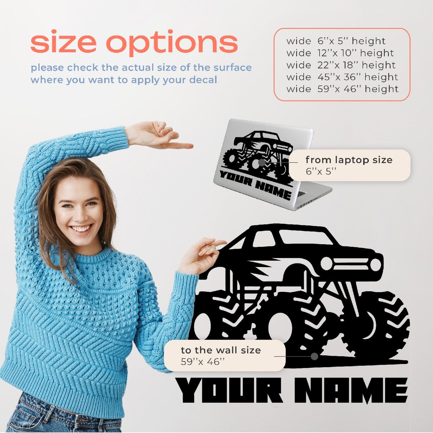 Monster Truck Wall Art Stickers - Monster Truck Decor for Boys Room - Car Wall Stickers for Boys Room - Monster Truck Wall Decals for Kids Rooms