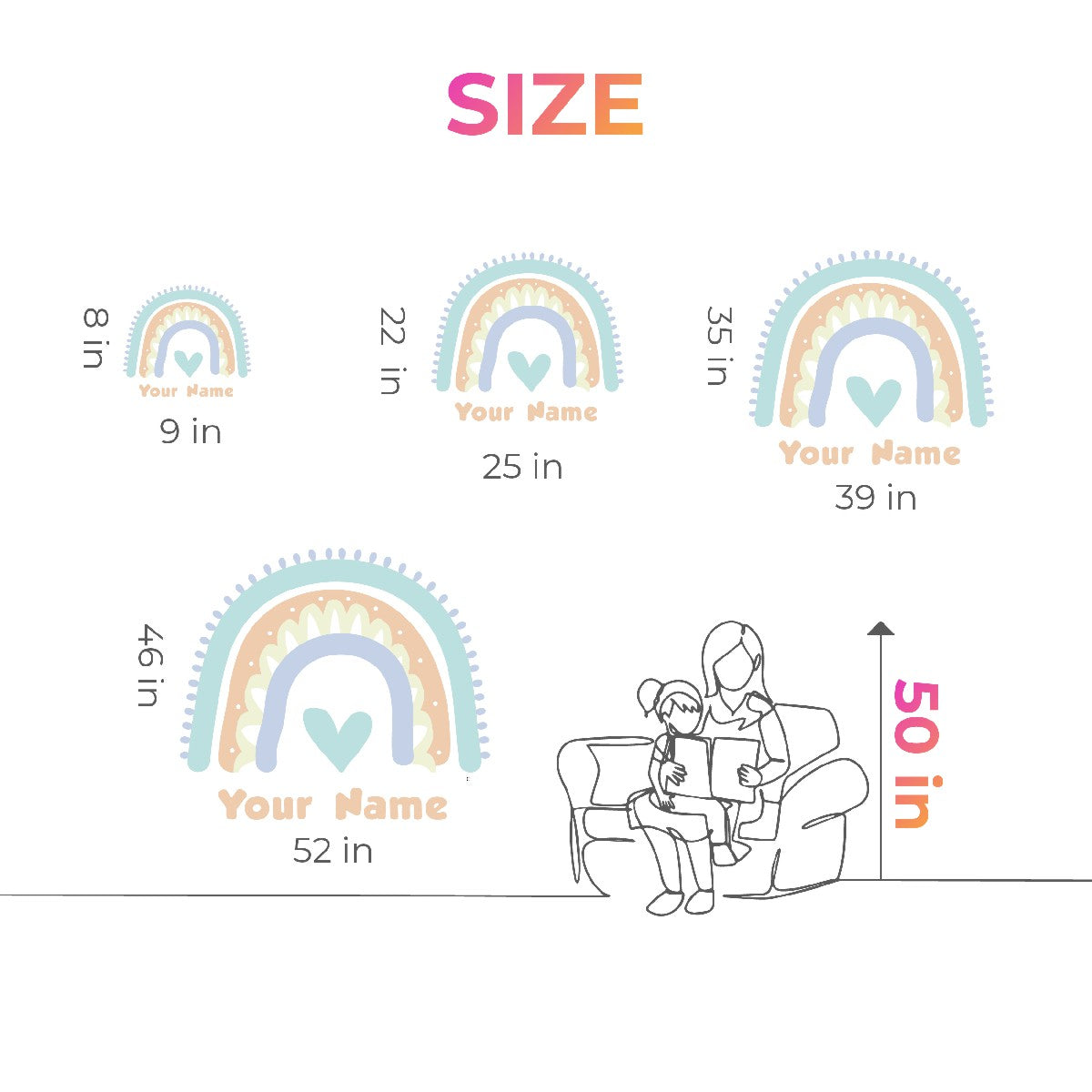 Personalized Boho Rainbow Wall Stickers - Boho Decal for Nursery and Kids Room Decor - Boho Rainbow Decorations with Custom Name
