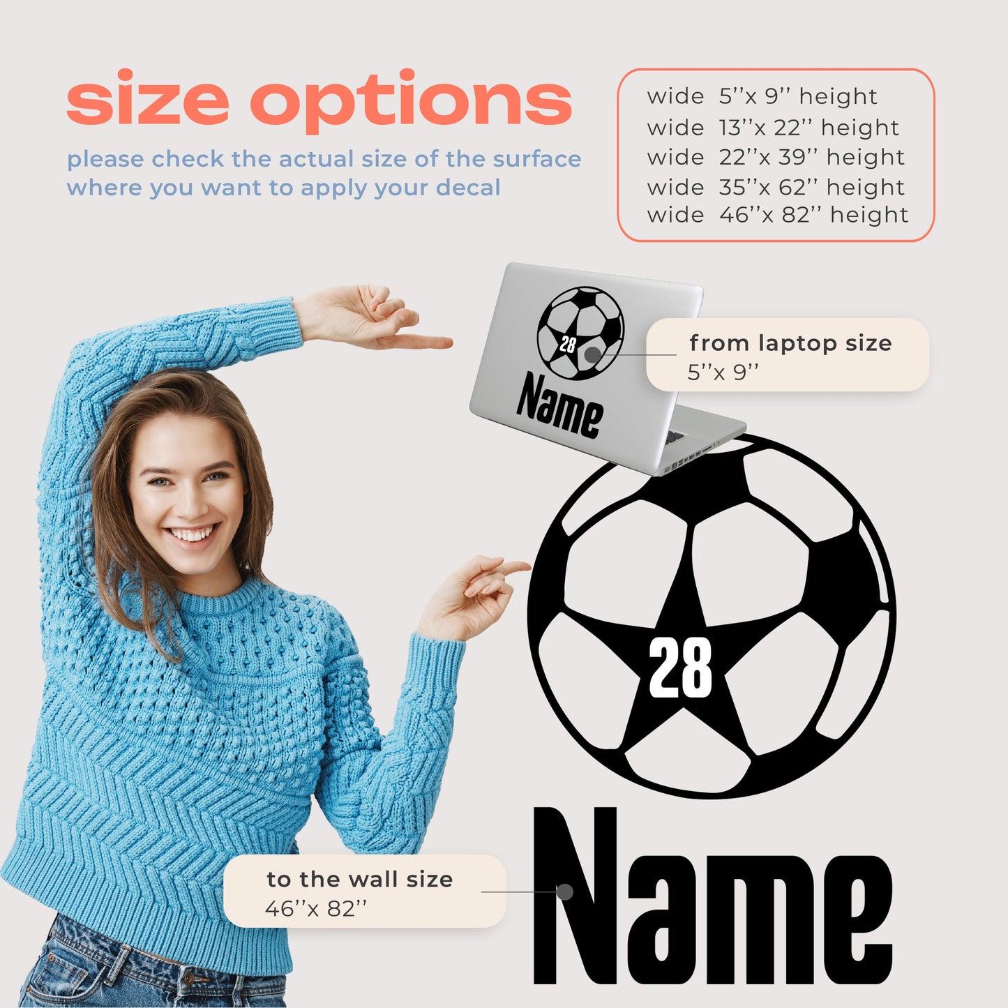 Wall Decals Soccer - Life Size Soccer Player Wall Decals - Personalized Custom Soccer Player Wall Decal - Choose Your Name