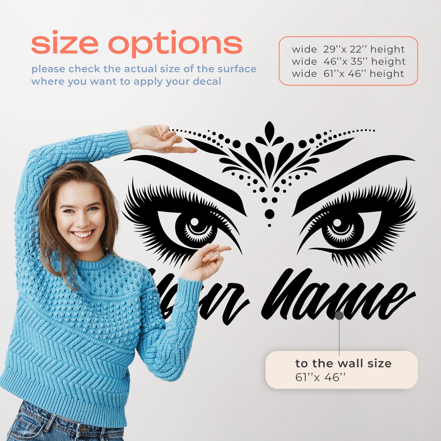 Eyelashes Decals for Walls - Eyelash Wall Decals - Lash Decals for Walls - Eyelash Wall Decal Stickers - Bedroom Wall Decal - Make Up Wall Decals