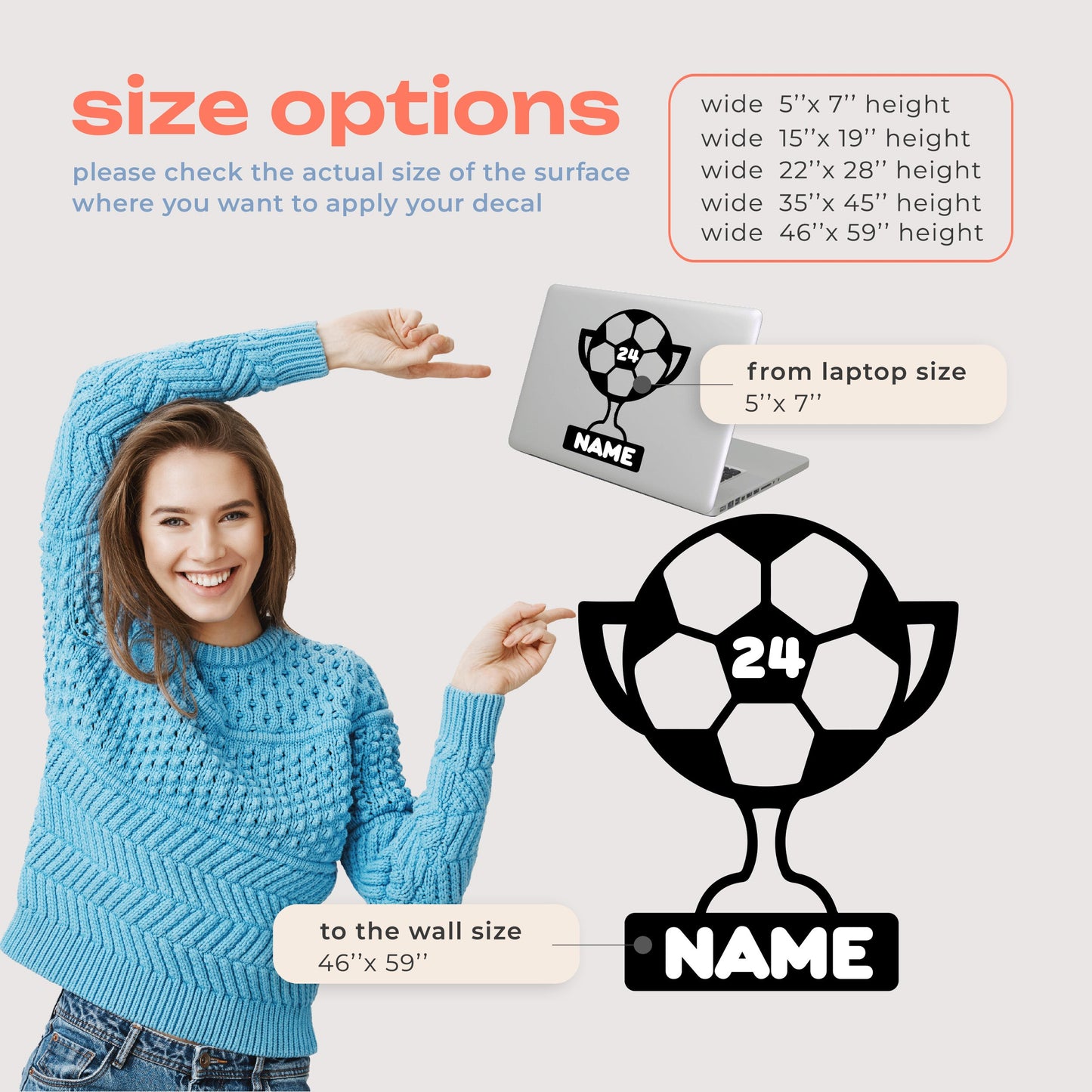 Wall Decals Soccer - Custom Soccer Name Wall Decal - Customized Soccer Wall Decals - Large Soccer Player Wall Decal