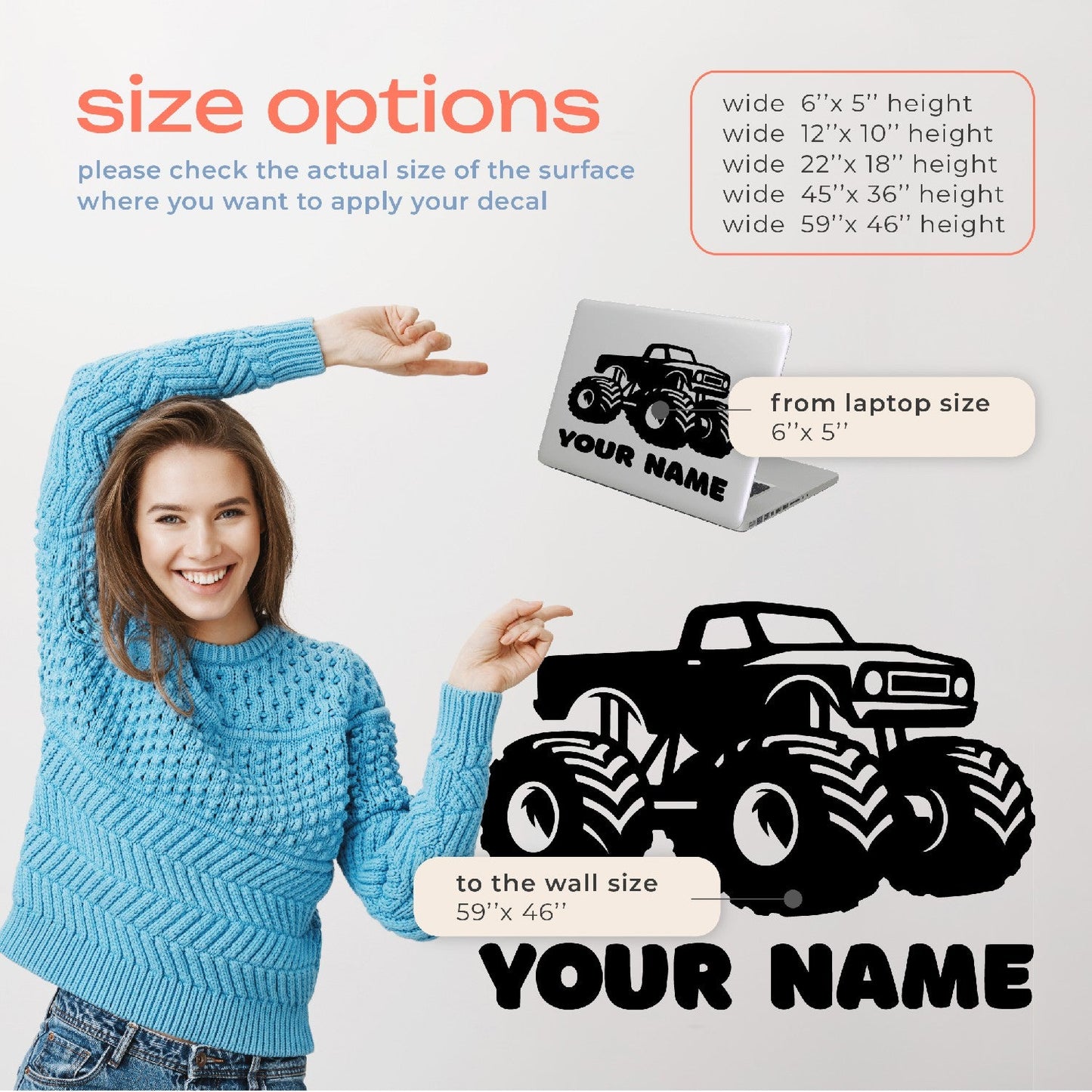 Monster Truck Stickers - Monster Truck Decal with Custom Namefor Wall - Monster Truck Decor For Boys Room - Monster Truck Wall Stickers