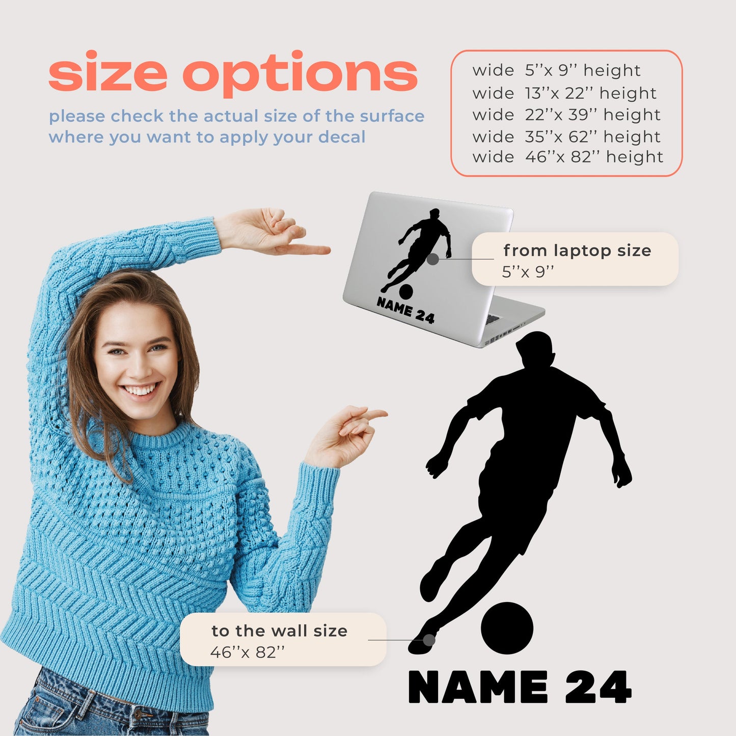 Soccer Wall Decal - Custom Soccer Name Wall Decal - Customized Soccer Wall Decals - Life Size Soccer Player Wall Decals