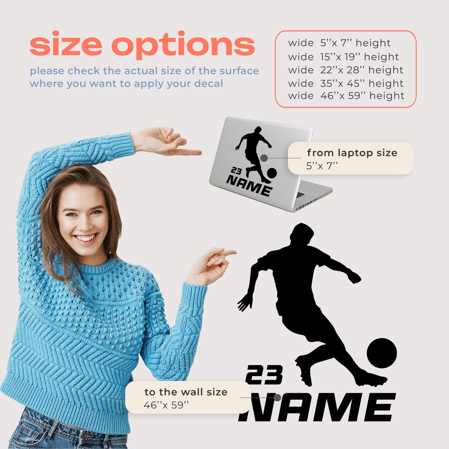 Wall Decals Soccer - Custom Soccer Player Wall Decal - Personalized Custom Vinyl Wall Decal Soccer - Large Soccer Player Wall Decal