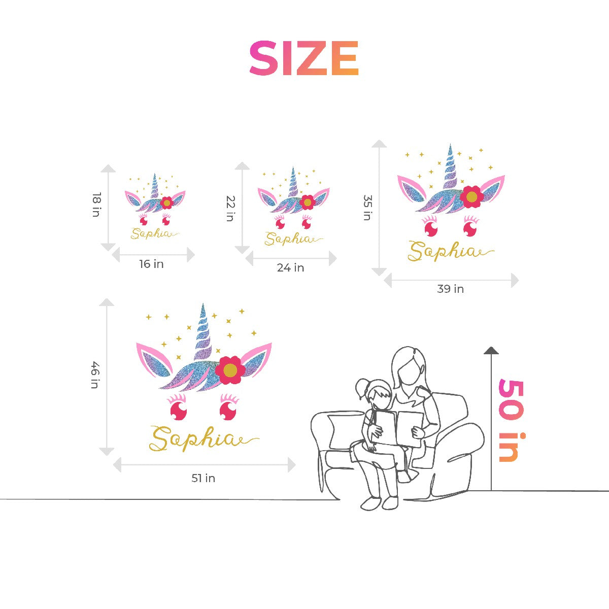 Custom Unicorn Wall Decals For Girls - Colored Personalized Vinyl Stickers - Inspire Magic and Wonder in Your Child's Room with Unicorn Wall Vinyl