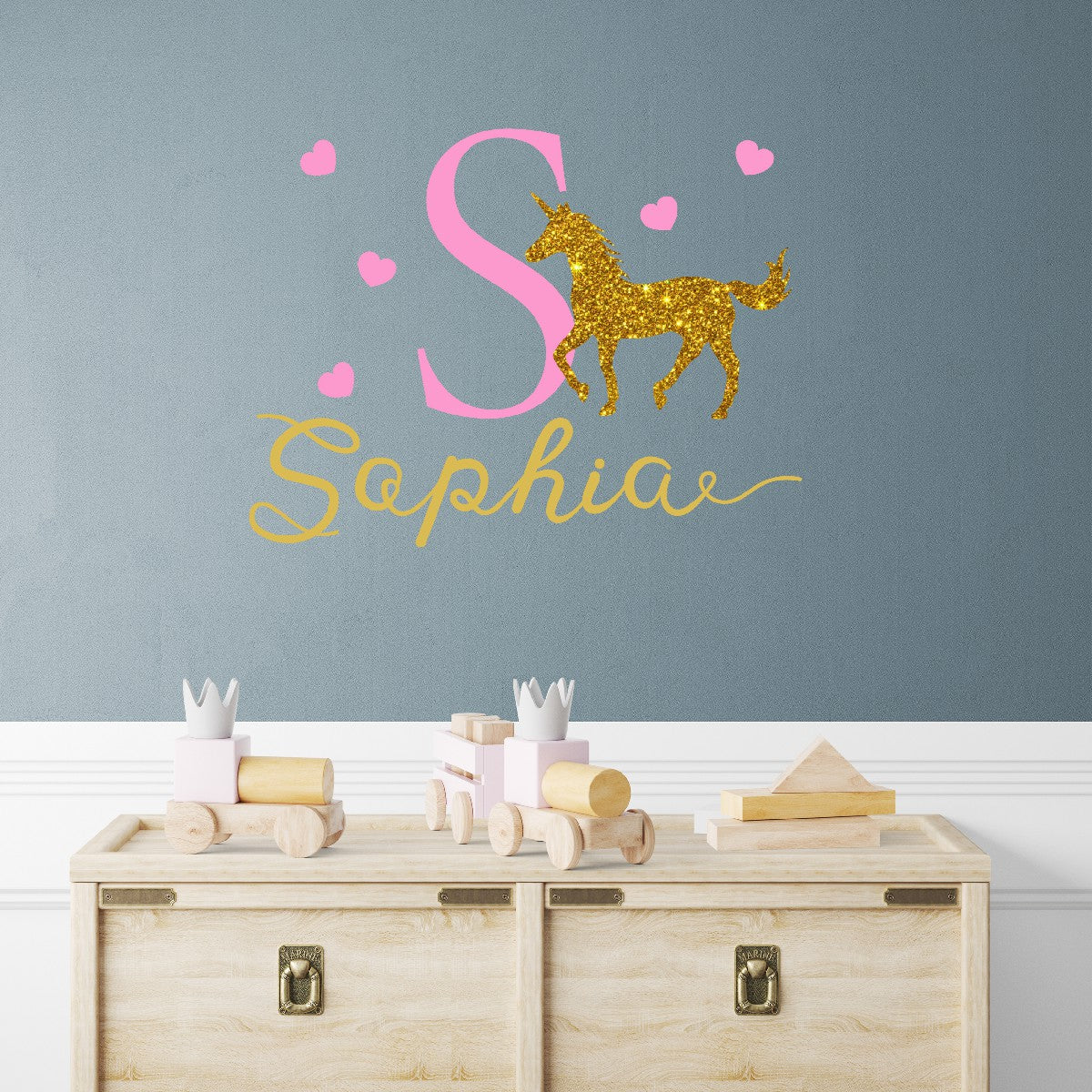 Personalized Unicorn Name Wall Decal - Personalized Vinyl Stickers Featuring Custom Name and Monogram - Unique Unicorn Designs For Girls Room