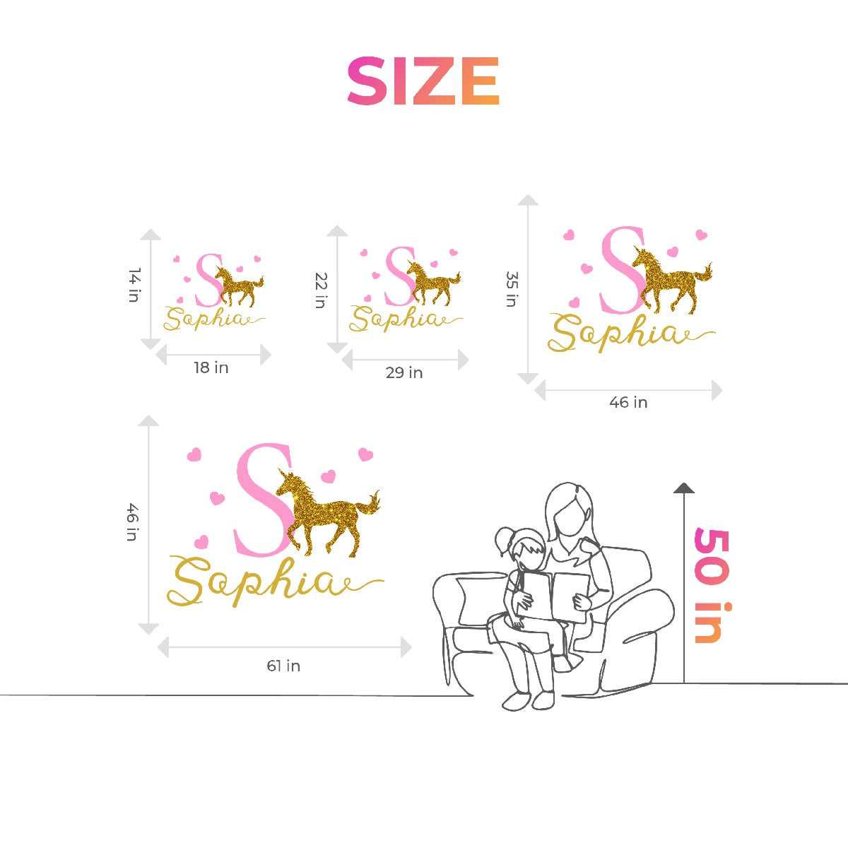 Personalized Unicorn Name Wall Decal - Personalized Vinyl Stickers Featuring Custom Name and Monogram - Unique Unicorn Designs For Girls Room