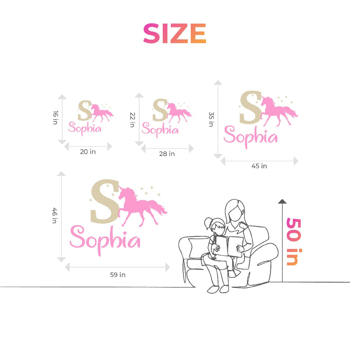 Cute Unicorn Monogram Wall Decals - Custom Unicorn Decall Design for Magical and Whimsical Ambiance - Personalized Vinyl Stickers with Custom Name