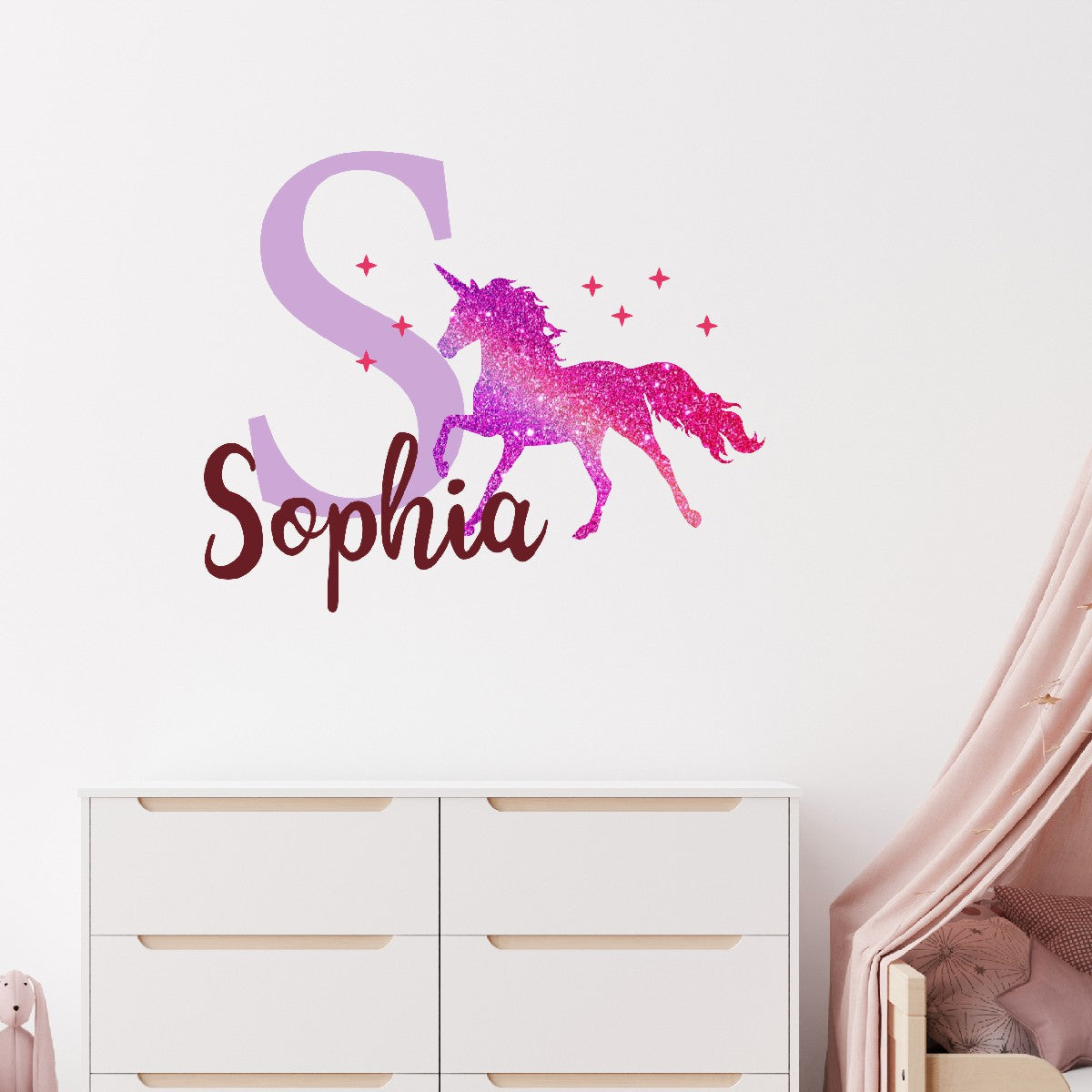 Personalized Unicorn Wall Stickers with Monogram - Custom Vinyl Stickers with Kid's Name - Unicorn Wall Name Sticker for Girl's Room