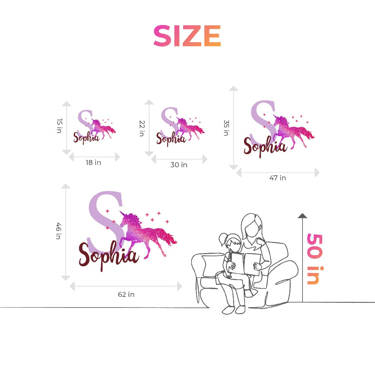 Personalized Unicorn Wall Stickers with Monogram - Custom Vinyl Stickers with Kid's Name - Unicorn Wall Name Sticker for Girl's Room