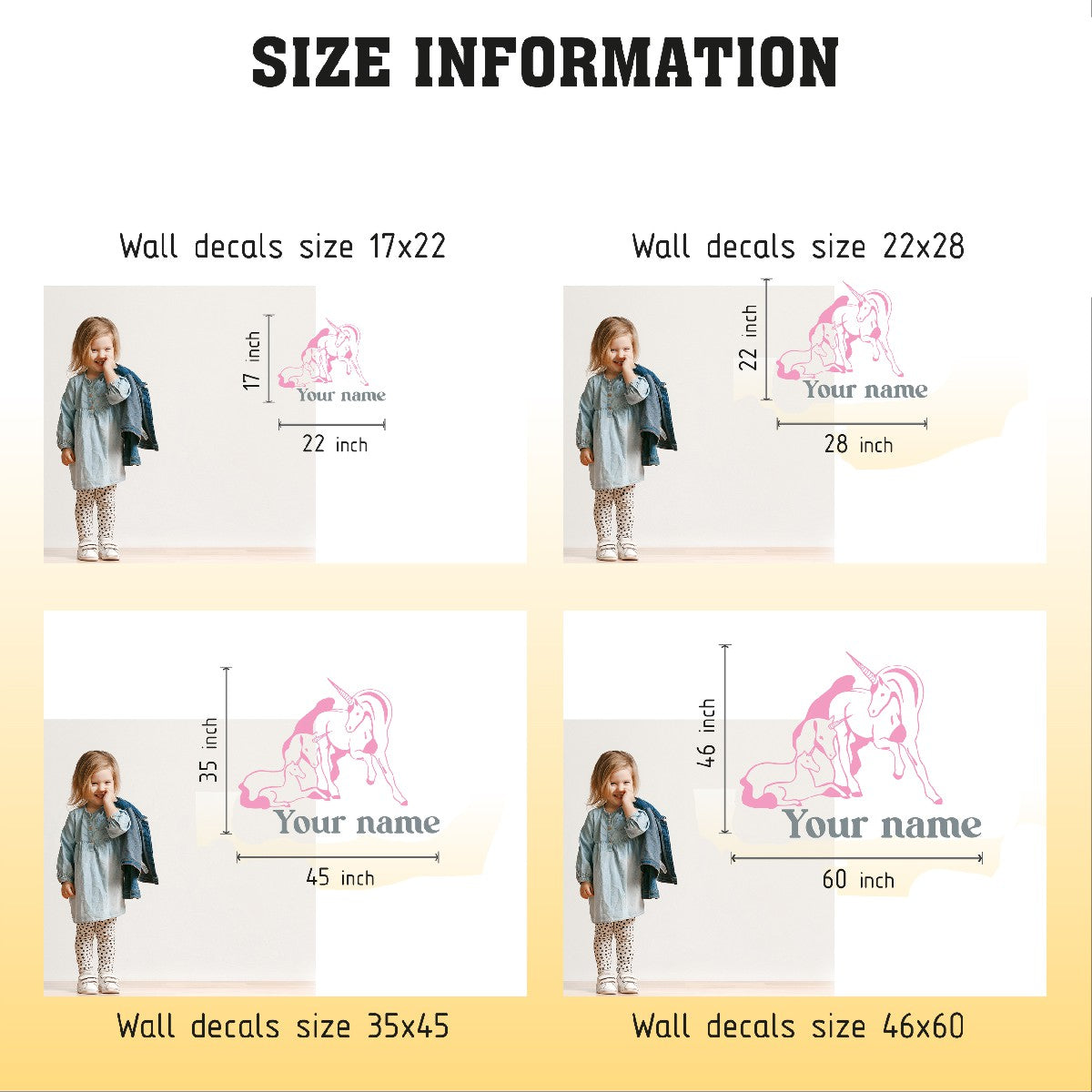 Customizable Unicorn Family Wall Decals - Personalized Vinyl Stickers Depicting Whimsical Unicorn Family - Decorate Baby Room with Unicorn Wall Name Decal