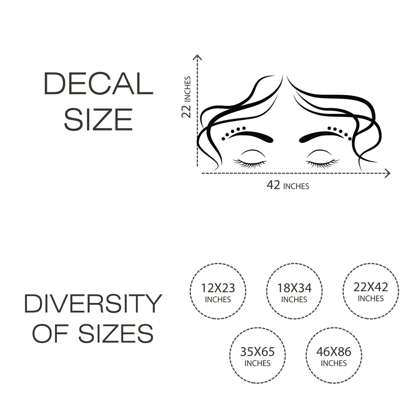 Hair and Eyes Vinyl Wall Decal - Attractive design for spa, beauty salon, spa, makeup studio - Great for girls room