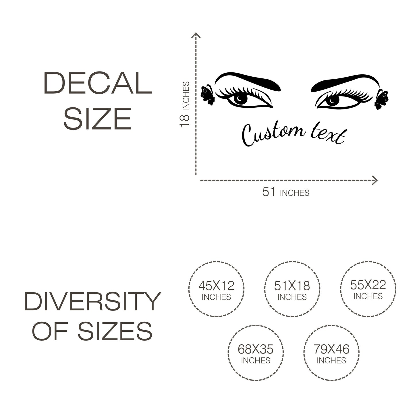 Eyelashes and eyes  with custom text wall decal -