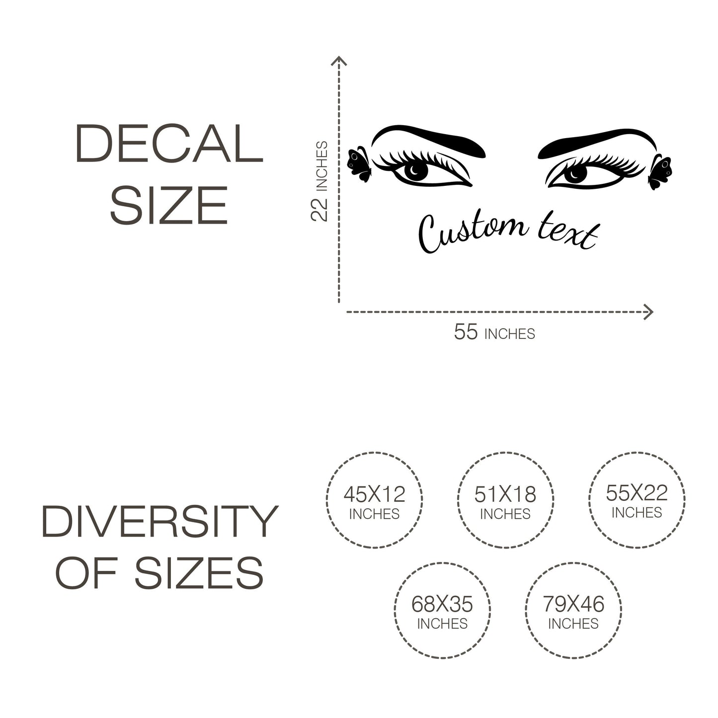 Eyelashes and eyes  with custom text wall decal -