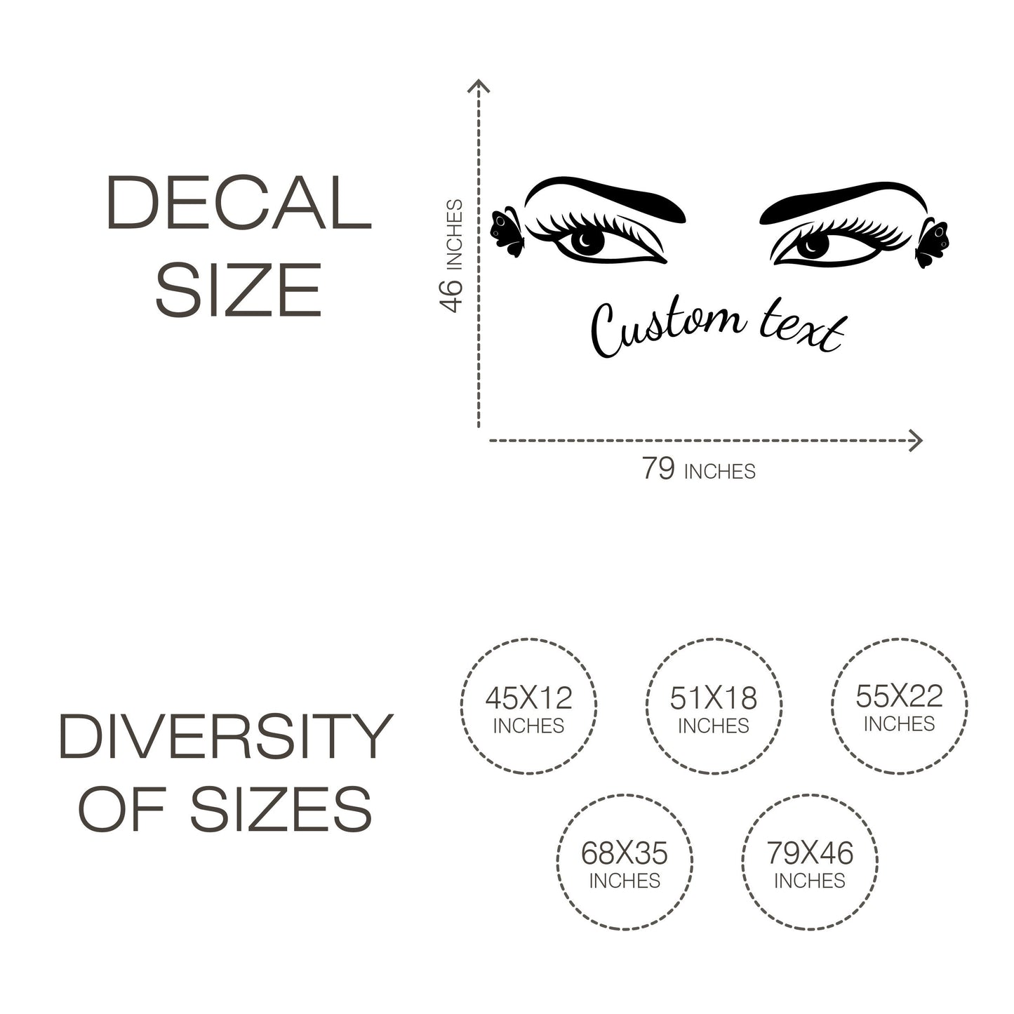 Eyelashes and eyes  with custom text wall decal -