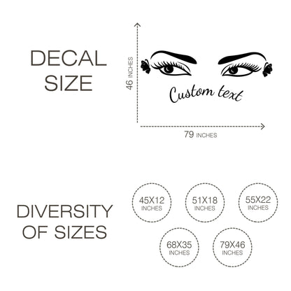 Eyelashes and eyes  with custom text wall decal -