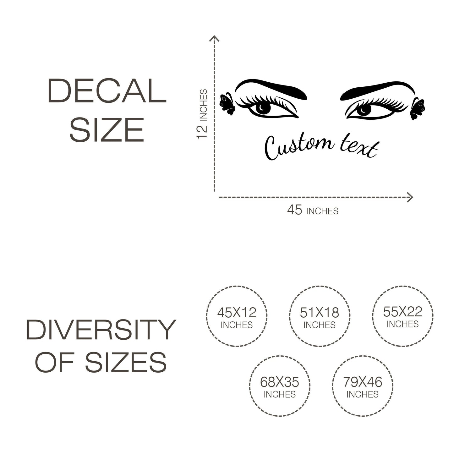 Eyelashes and eyes  with custom text wall decal -