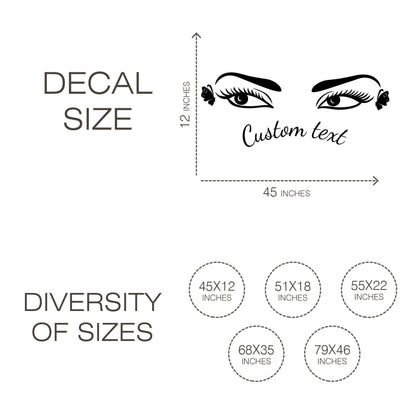Eyelashes and eyes  with custom text wall decal -