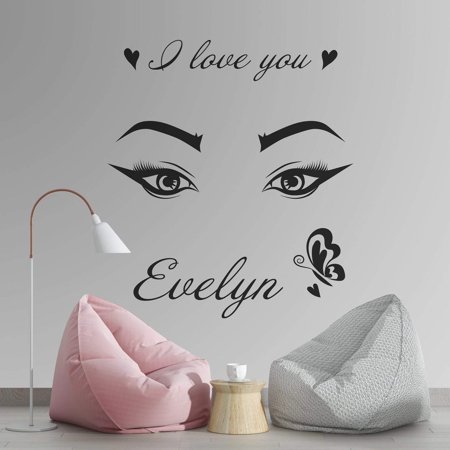 Eyes Vinyl Sticker with I Love You and Custom Name