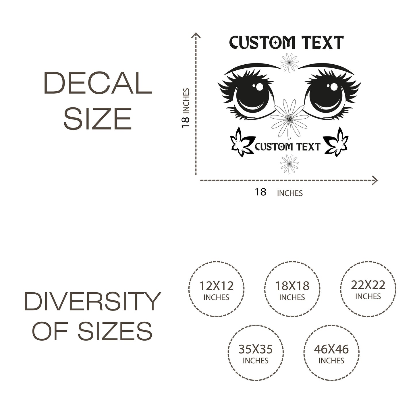 Anime eyes decal with flowers and custom text
