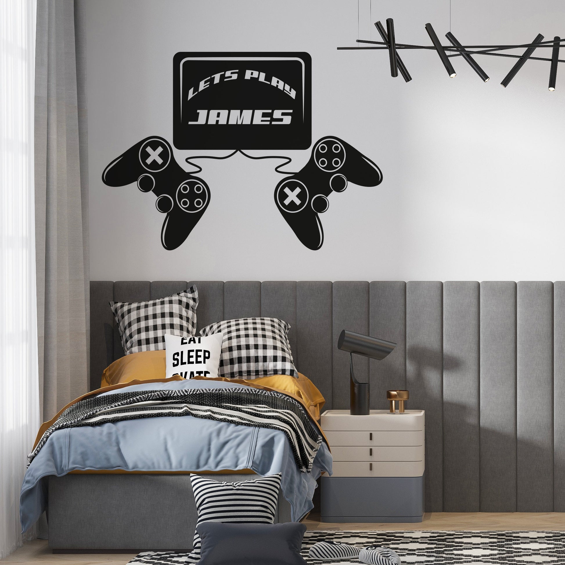 Personalized Player Name Decal with Joysticks - Boys Room Wall Decor - Design your own Player Sticker - Various sizes and colors