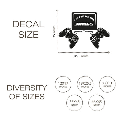Personalized Player Name Decal with Joysticks - Gamer Room Wall Decor - Design your own Player Sticker