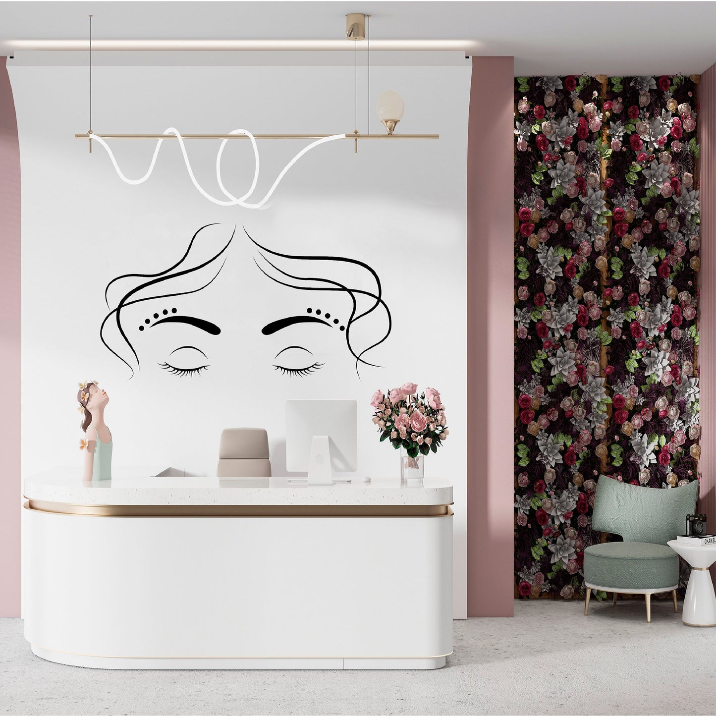 Hair and Eyes Vinyl Wall Decal - Attractive design for spa, beauty salon, spa, makeup studio - Great for girls room