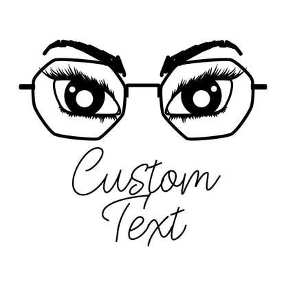 Wall Decal Eyes in Glasses with customizable text - Vinyl Stickers for Home, Beauty Elephant, Optics Store - Trendy decal for girls room