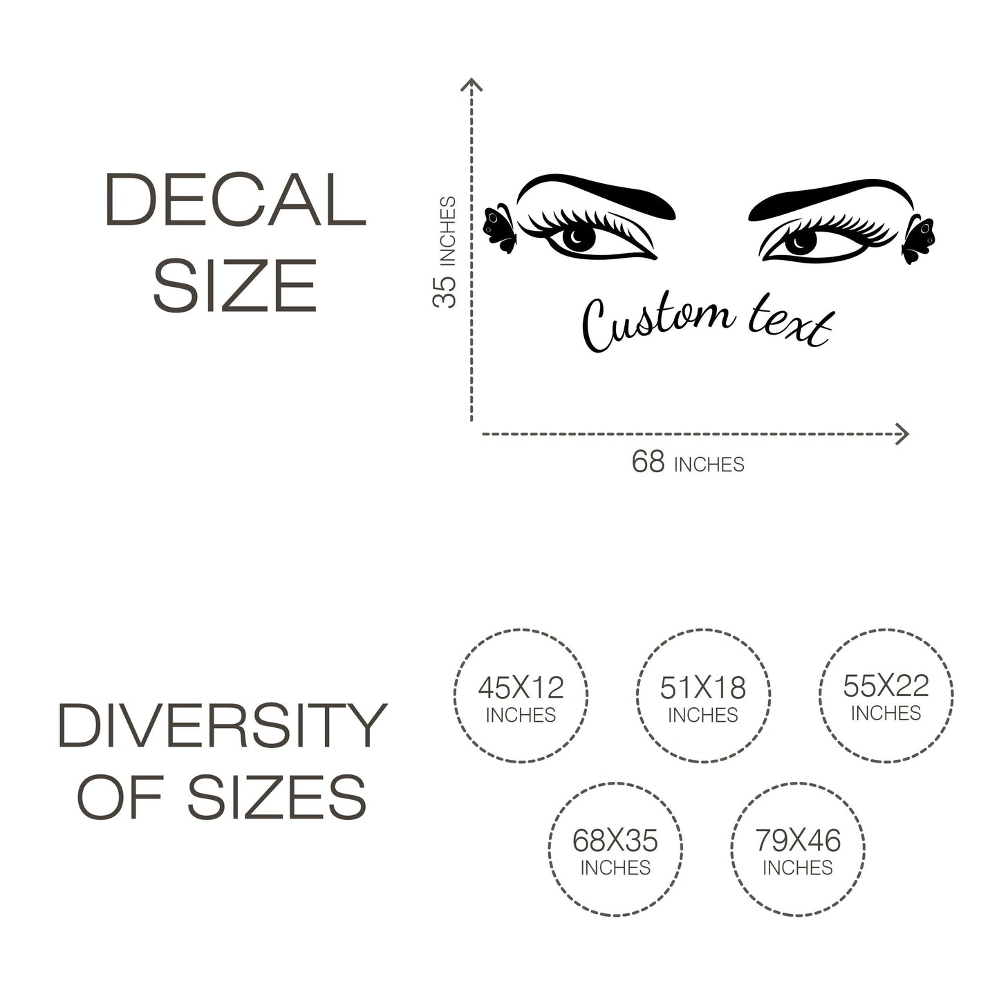 Eyelashes and eyes  with custom text wall decal -