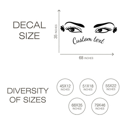 Eyelashes and eyes  with custom text wall decal -