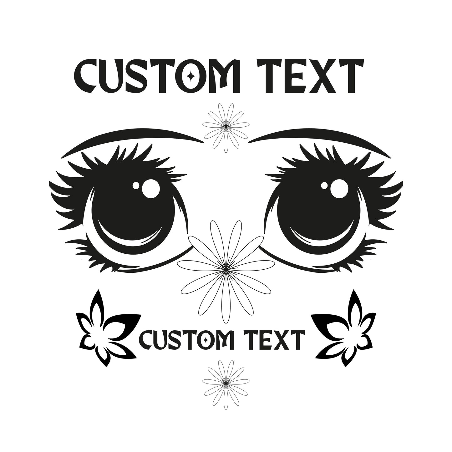 Anime eyes decal with flowers and custom text