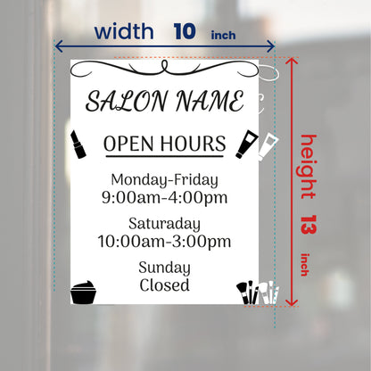Salon Name Vinyl Sticker for Glass - Working Operating Hours Decal - Salon Front Signs - Business Vinyl Sticker - Store Hours Graphic