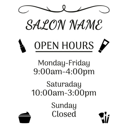 Salon Name Vinyl Sticker for Glass - Working Operating Hours Decal - Salon Front Signs - Business Vinyl Sticker - Store Hours Graphic