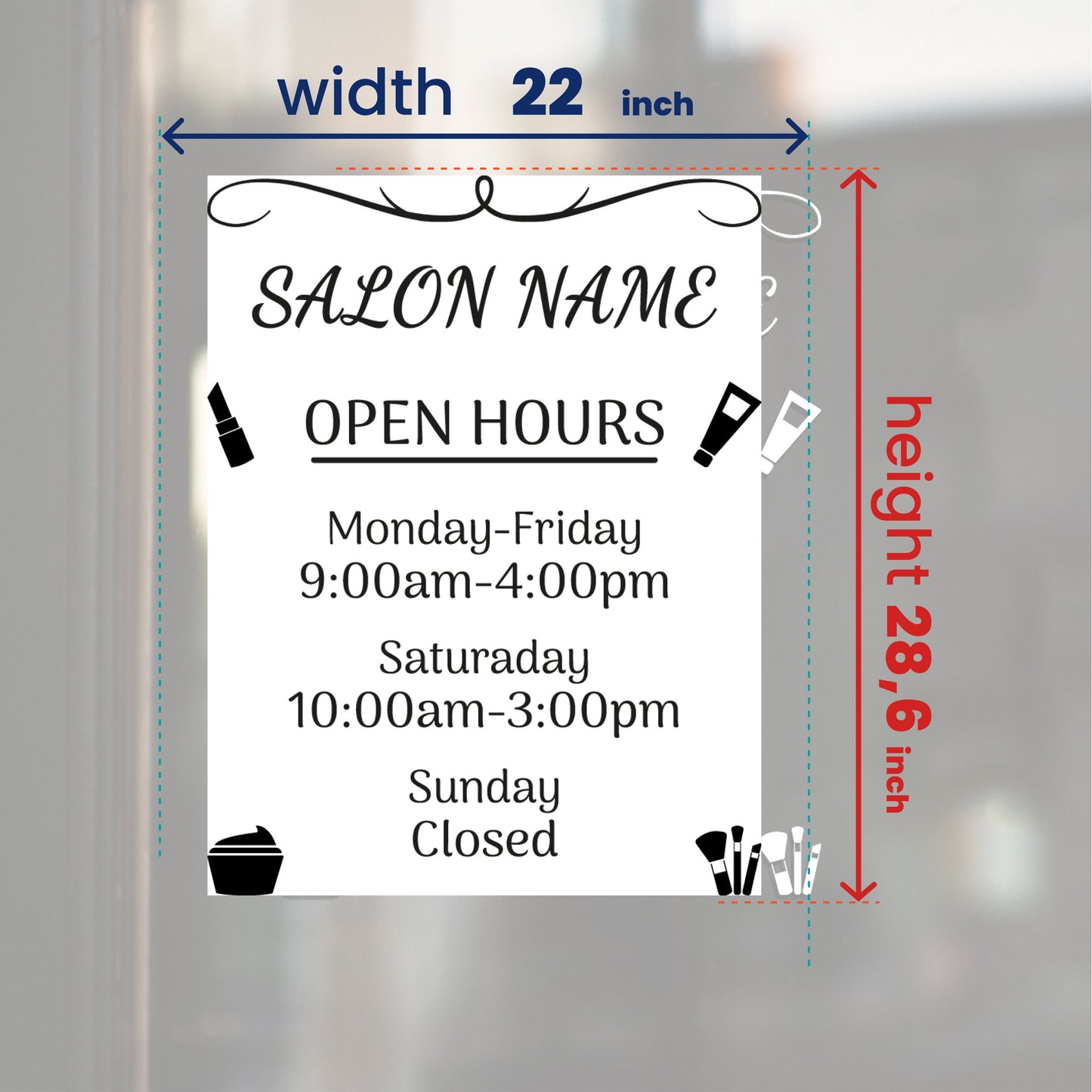 Salon Name Vinyl Sticker for Glass - Working Operating Hours Decal - Salon Front Signs - Business Vinyl Sticker - Store Hours Graphic