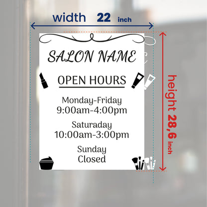 Salon Name Vinyl Sticker for Glass - Working Operating Hours Decal - Salon Front Signs - Business Vinyl Sticker - Store Hours Graphic