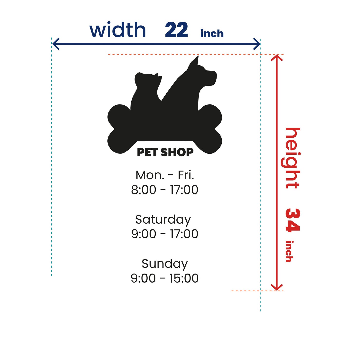 Shop Hours Vinyl Sticker - Pet Shop Window Opening Hours Decal - Pet Shop Store Signs - Storefront Decal with Hours of Pet Shop
