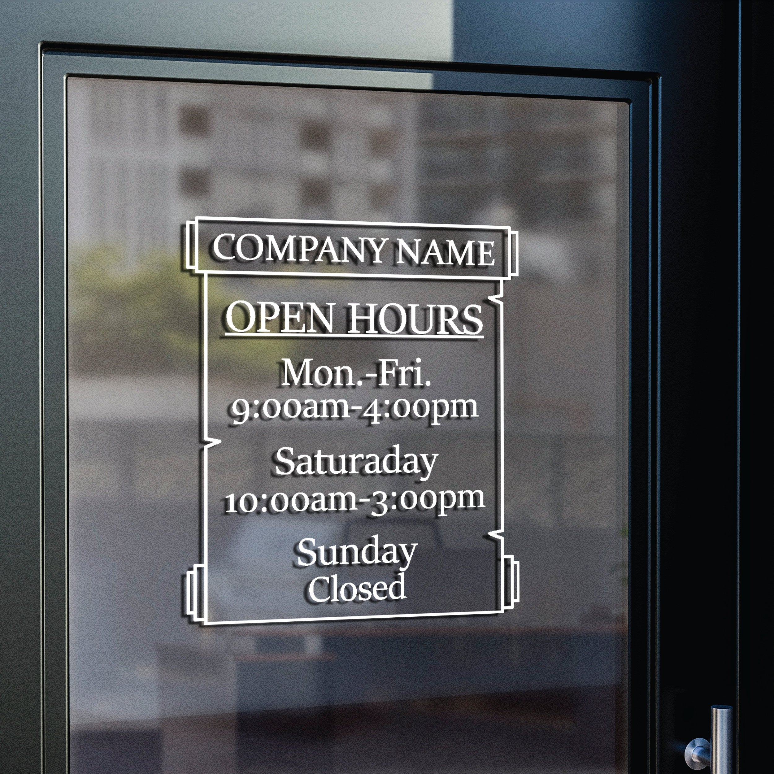 Business Hours Window Decal - Custom Company Name and Business Hours D ...