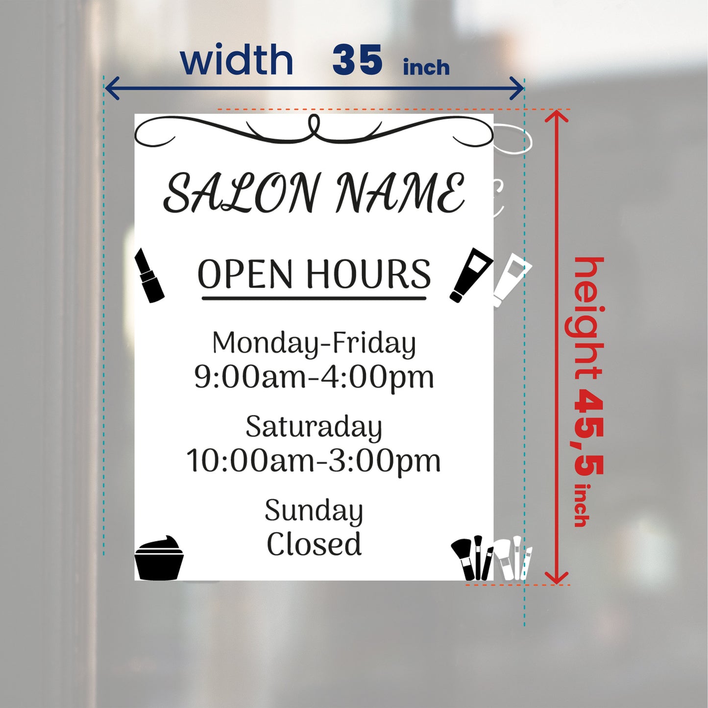 Salon Name Vinyl Sticker for Glass - Working Operating Hours Decal - Salon Front Signs - Business Vinyl Sticker - Store Hours Graphic