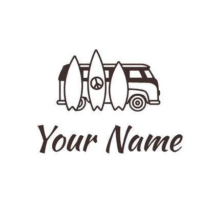Personalized Name Stickers with Bus and Surfboards - Fade-Resistant Custom Name Stickers for Kids Bedroom - Easily-Applied Name Decals for Walls Doors Laptops