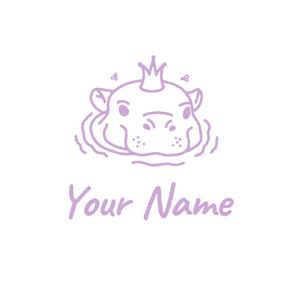 Personalized Name Stickers with Cartoon Hippo in Crown - Fade-Resistant Custom Name Stickers for Kids Bedroom - Lovely Name Decals for Walls Doors Laptops