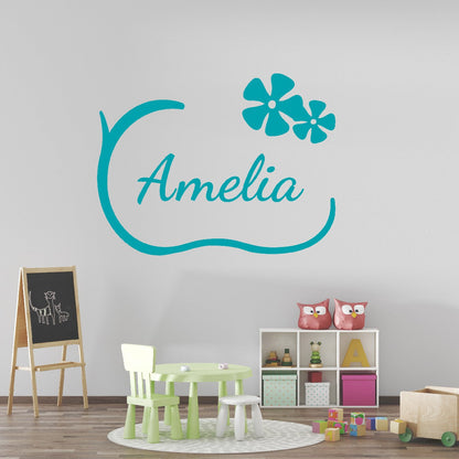 Personalized Name Stickers with Flowers - Easily-Applied Custom Name Stickers for Kids Bedroom Laptop Furniture - Durable Name Wall Decals for Girls and Boys