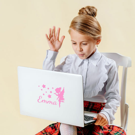 Personalized Name Stickers with Fairy and Stars - Durable Custom Name Stickers for Furniture Laptops - Unique Name Wall Decals for Girls and Boys - Cute Name Decal