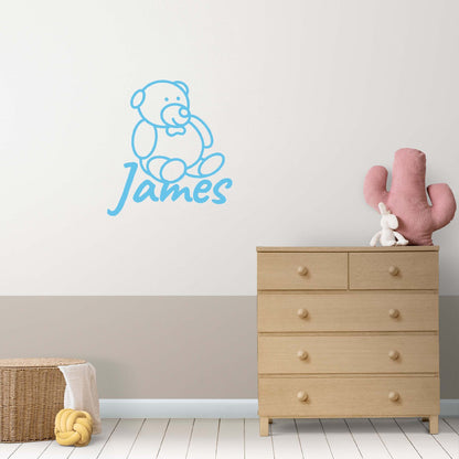 Personalized Name Stickers with Cute Teddy Bear - Durable Custom Name Stickers for Kids Bedroom Laptop Furniture - Lovely Name Wall Decals for Girls and Boys