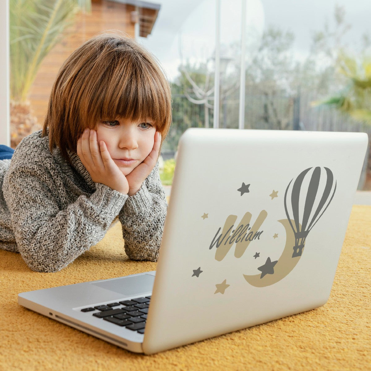Personalized Name Stickers with hot Air Balloon Stars Moon - Easily-Applied Custom Name Stickers for Kids Bedroom - Cute Name Decals for Walls Furniture Laptop