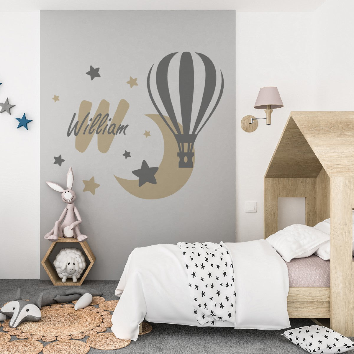 Personalized Name Stickers with hot Air Balloon Stars Moon - Easily-Applied Custom Name Stickers for Kids Bedroom - Cute Name Decals for Walls Furniture Laptop