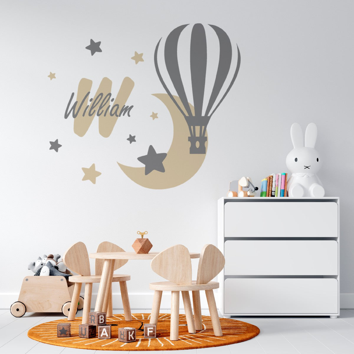 Personalized Name Stickers with hot Air Balloon Stars Moon - Easily-Applied Custom Name Stickers for Kids Bedroom - Cute Name Decals for Walls Furniture Laptop